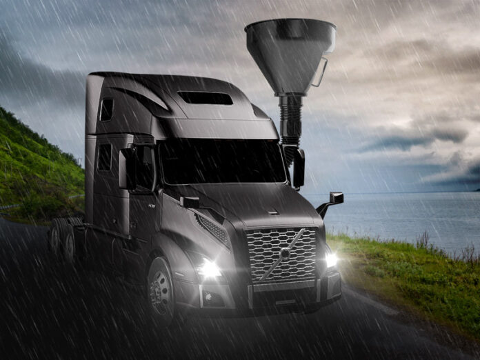 Giant Water-Collecting Funnel Attachments on Semi-Trucks Now Mandated in California Due to Recent Droughts
