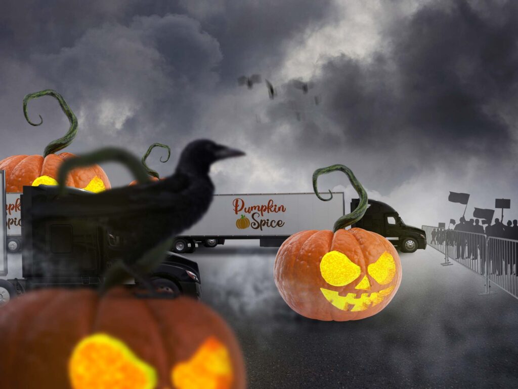 Truck Convoy of Pumpkin Spice Hijacked by "Not Until October, Dammit!" Movement