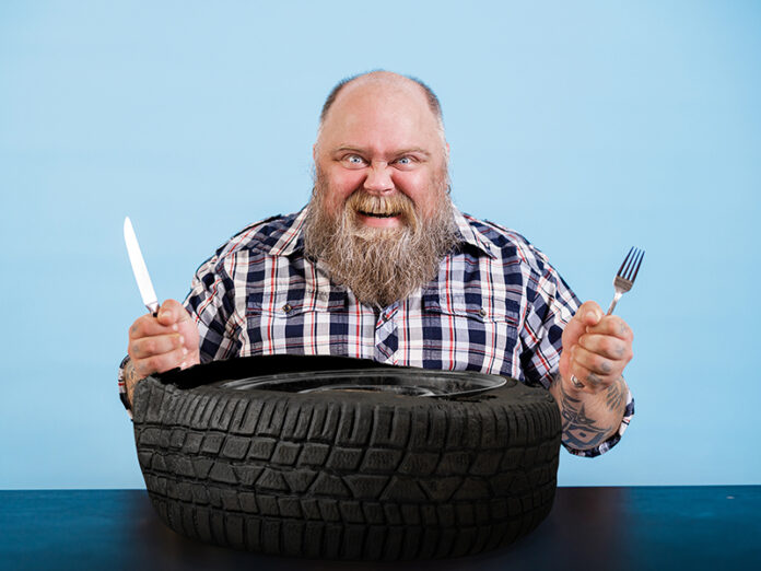 Hungry Trucker Attempts to Feast on Sustainable Tire Lands in Hospital